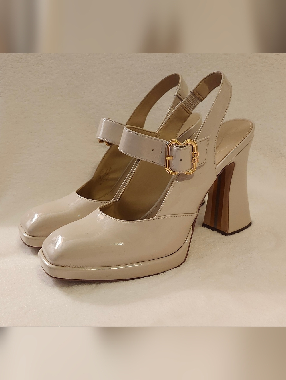 Sam Edelman Bone Patent Mary Jane Slingback Heels - Picture 3 of 5